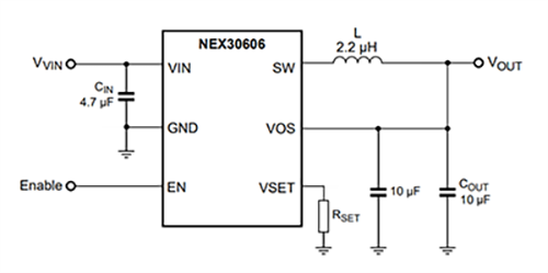 Applikations-Schaltungsdiagramm - Nexperia NEX30606 Abwärtswandler mit hohem Wirkungsgrad